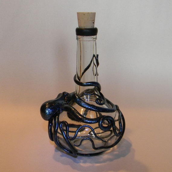 Deep Blue Basalt Kraken Flask Octopus Sculpture by Elstwhen