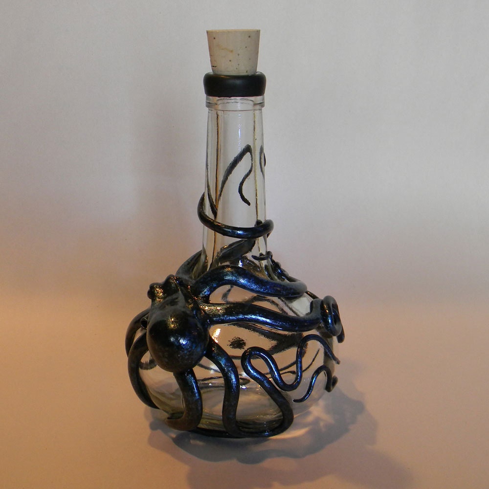 Deep Blue Basalt Kraken Flask Octopus Sculpture by Elstwhen