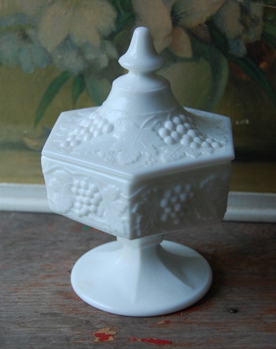 1950s Ornate Milk Glass Candy Dish 1891