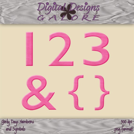 Girly Days Numbers and Symbols Only Commercial and Personal