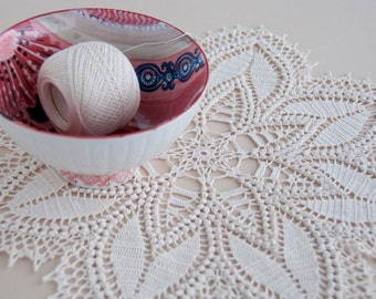 Crochet doily, lace centerpiece, cotton, light ecru thread, home decor, tabletop decor, 16 inches round, intricate detail, heirloom quality