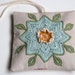 Lavender sachet pillow, hand crocheted floral applique, shabby chic home decor, gift for her