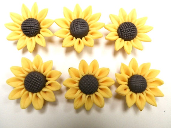 10 Fimo Polymer Clay Brown Yellow Sunflower Flower Fimo Beads