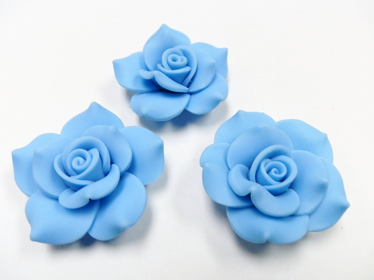 4 Fimo Polymer Clay Blue Flower Rose Fimo Beads 45mm