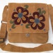 Boho chic golden beige with burgundy flowers corduroy messenger bag