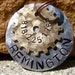 The Remington (#027) - Distressed Hammered Steampunk Cogs Silver Gold Unique Handstamped Pet ID Tag Layered 2 Disc Dogs