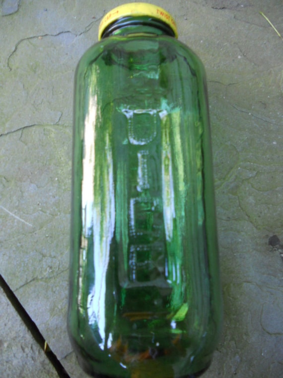 Vintage green glass water juice bottle