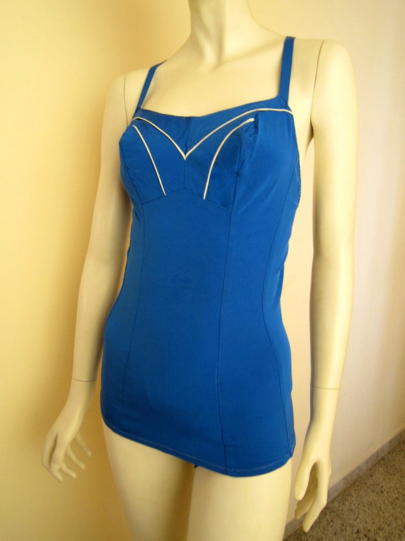 VINTAGE 1940s 40s Swimsuit Bathing suit Cobalt Blue by salilimon
