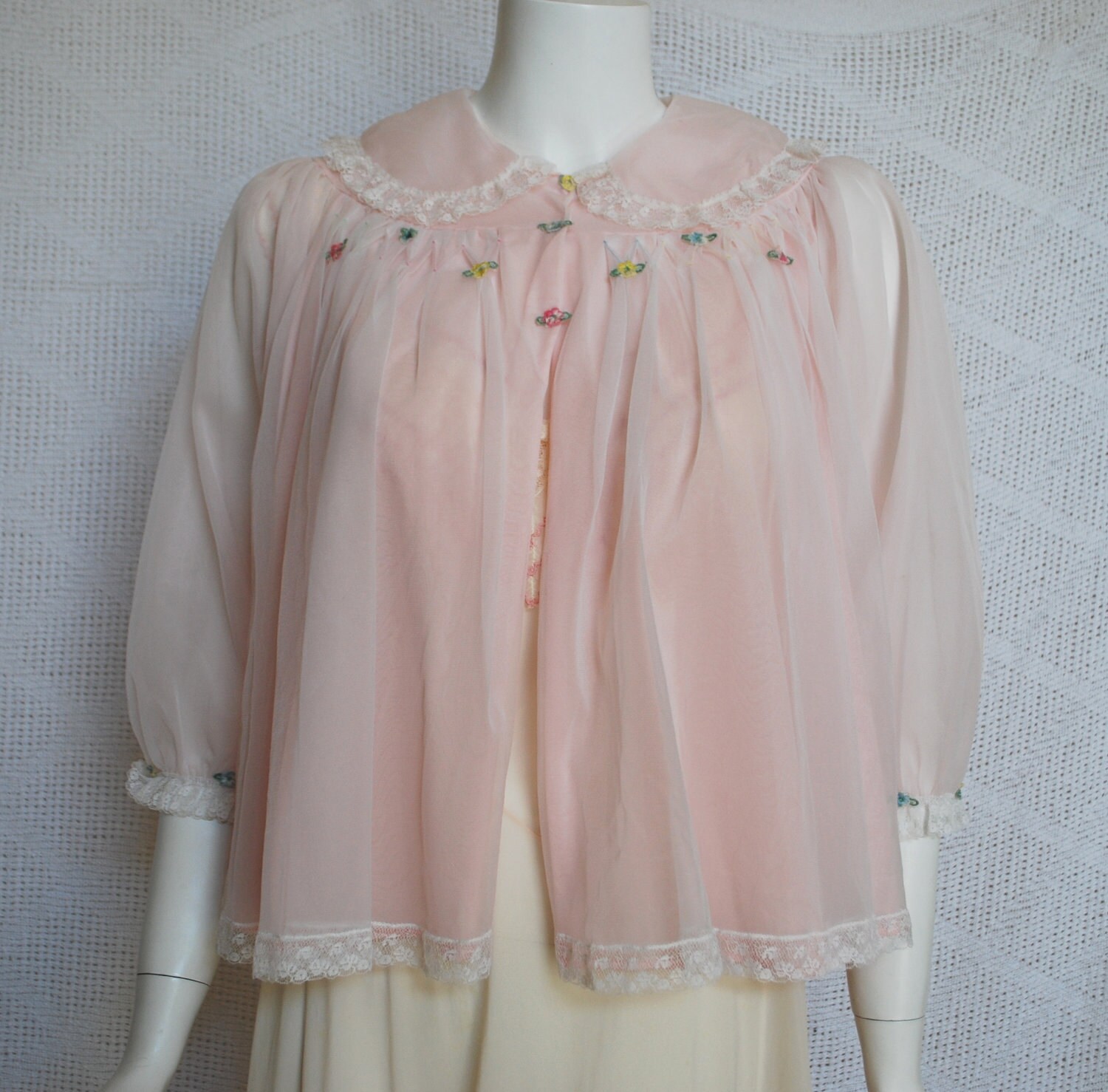 1950s Pink Flowers Bed jacket Gotham Gold Stripe Double