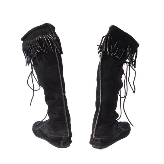 knee high lace up moccasin boots