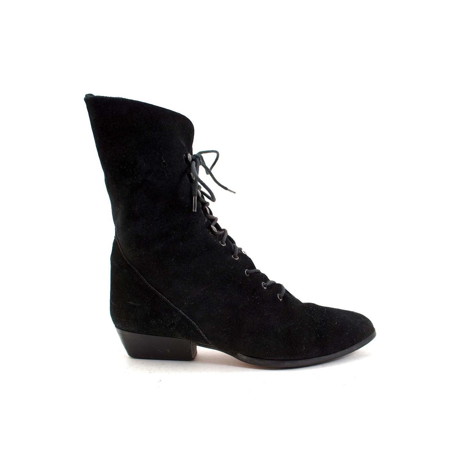 Black Witch Boots in a Lace up Ankle Boot with Pointy Toes