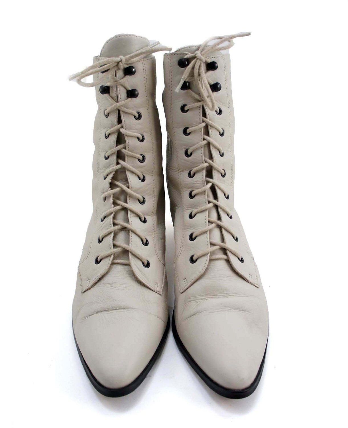 white lace up granny boots