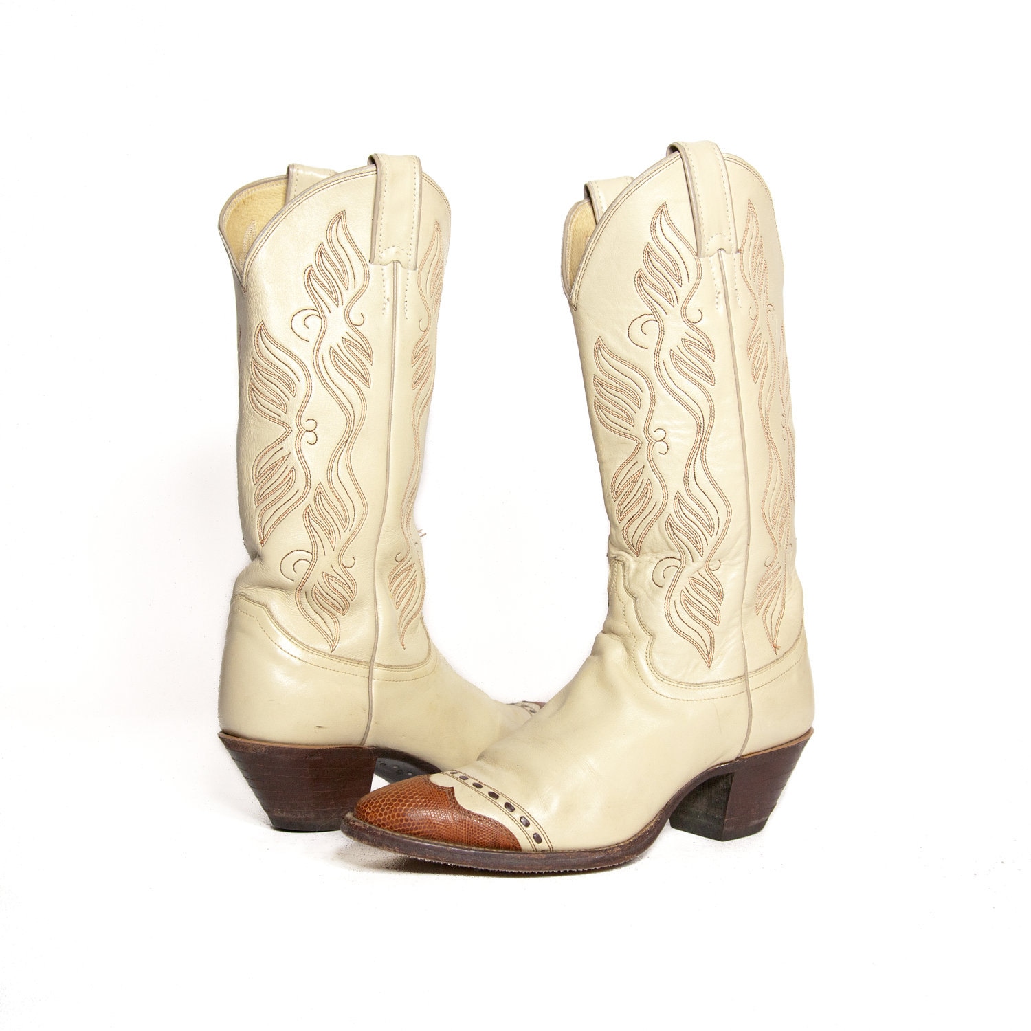 Women's Vintage JUSTIN Cowboy Boots in Bone Color Leather