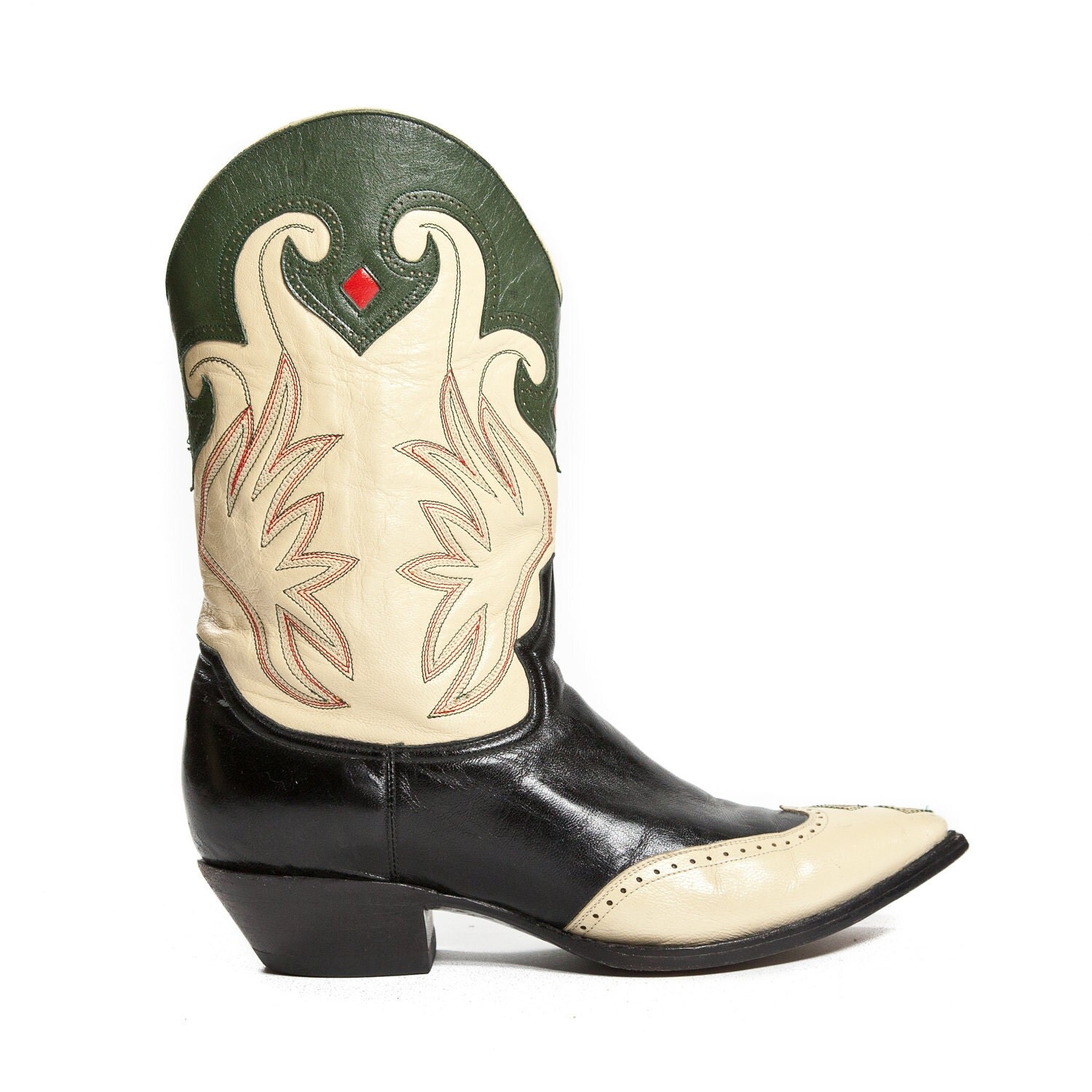 Women's Vintage Wingtip Western Boots with Inlay and Fancy