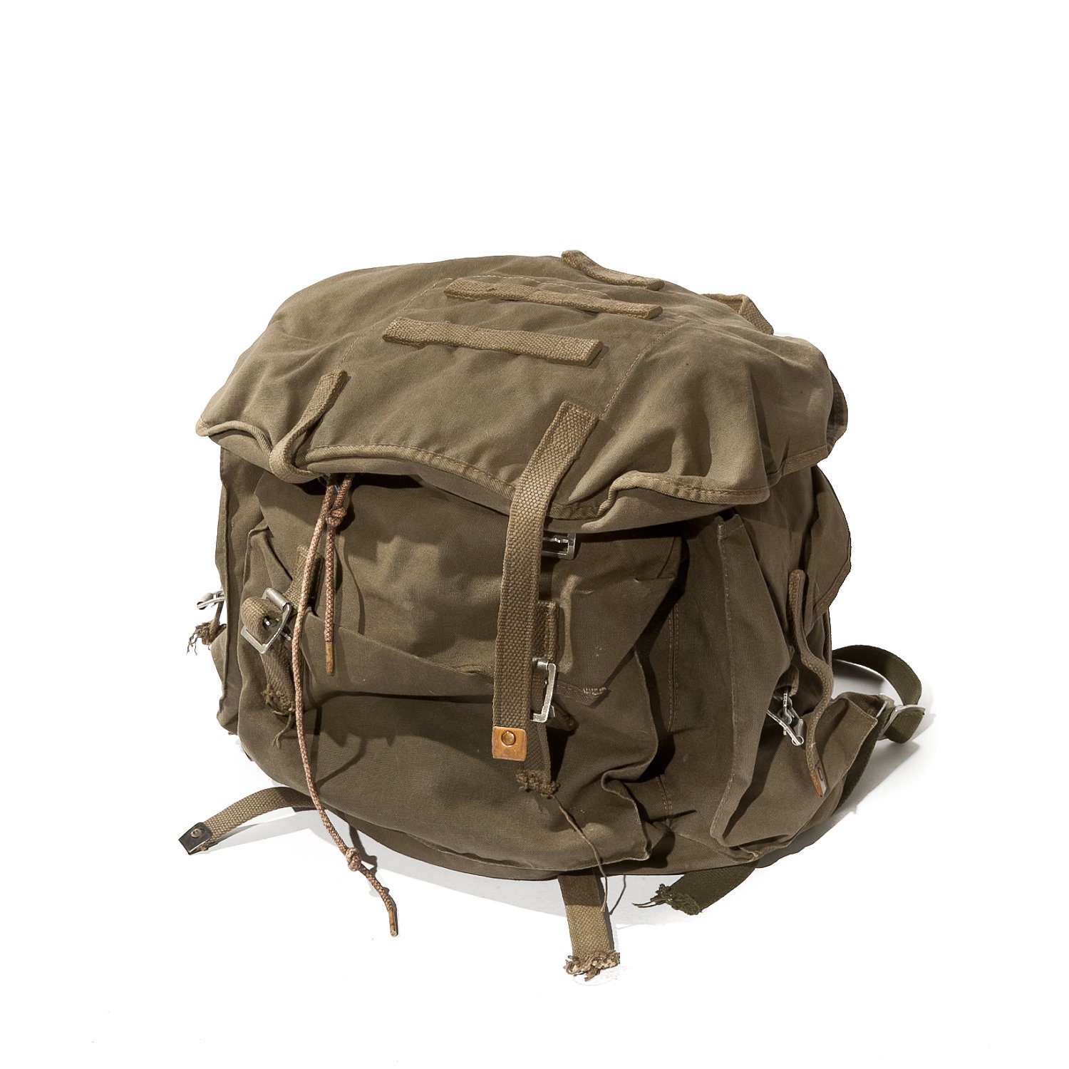 Vintage Military Backpack Ruck Sack Oversized Bag Army Green