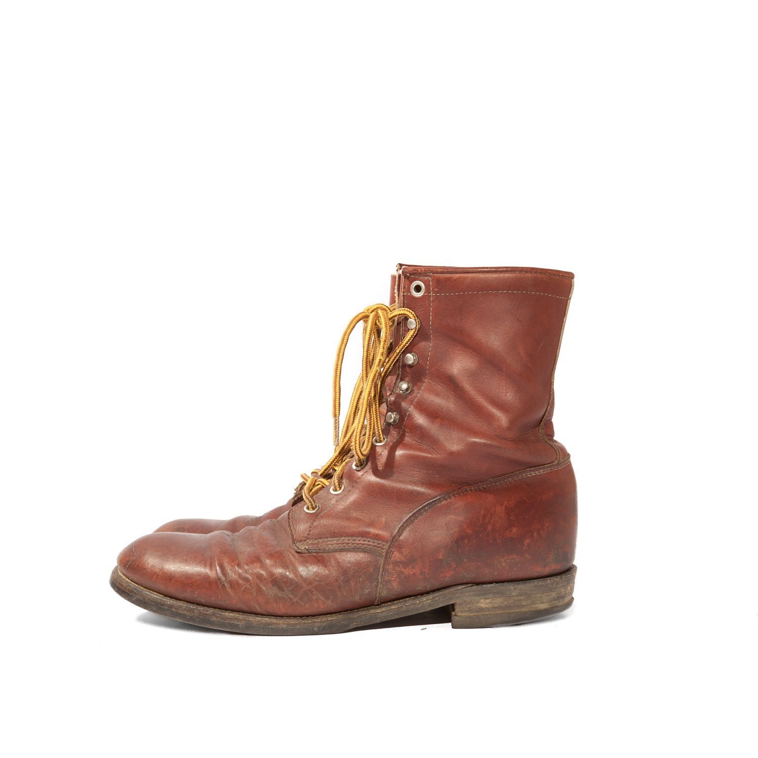 Vintage Justin Lace Up Boots in Burnt Orange Leather for