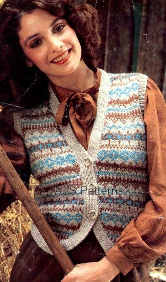 PDF Knitting Pattern for Ladies Pretty Fair Isle Waistcoat