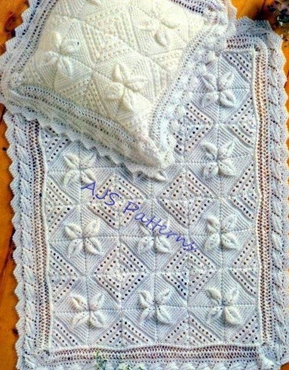 PDF Knitting Pattern for a Baby Blanket & Pillowcase Raised