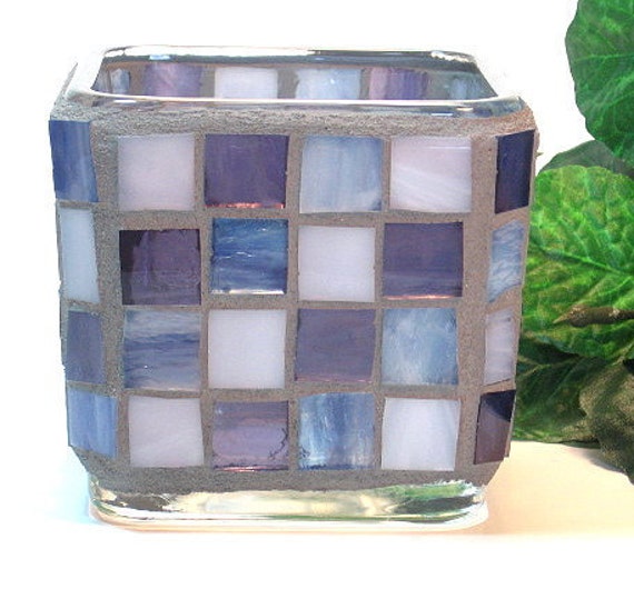 Stained glass mosaic votive candle holder by threesisterscandles