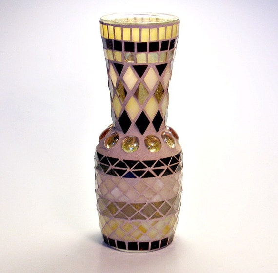Stained glass mosaic vase brown gold champagne