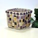 Stained glass mosaic votive candle holder plum purple amber gold
