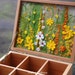 Tea box with yellow flower meadow embroidery