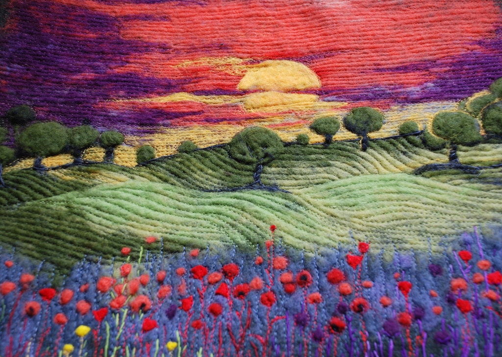 Sunset needle felted art