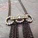 Double Strand Necklace: Art Deco Rhinestone Circle Jewelry, Long Gunmetal Chain Fringe Tassel Statement Necklace