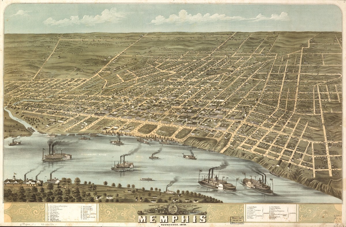 Vintage Map Memphis Tennessee 1870