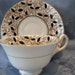 Vintage English Bone China Teacup Saucer Black Gold Orange Leaves