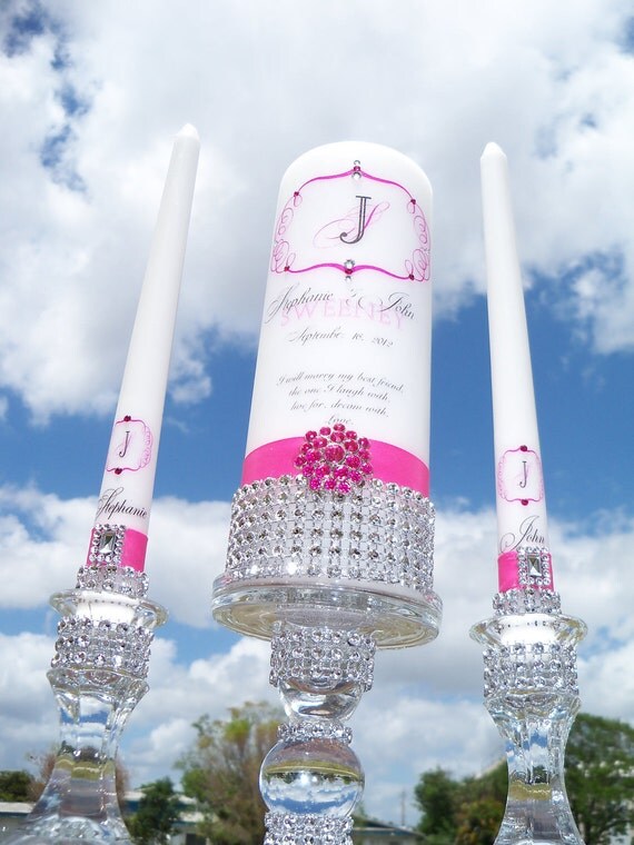 Hot Pink Unity Candle Set........Matching Holders Included