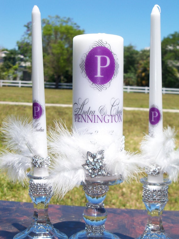 Pretty in Purple..................Unity candle and holder set