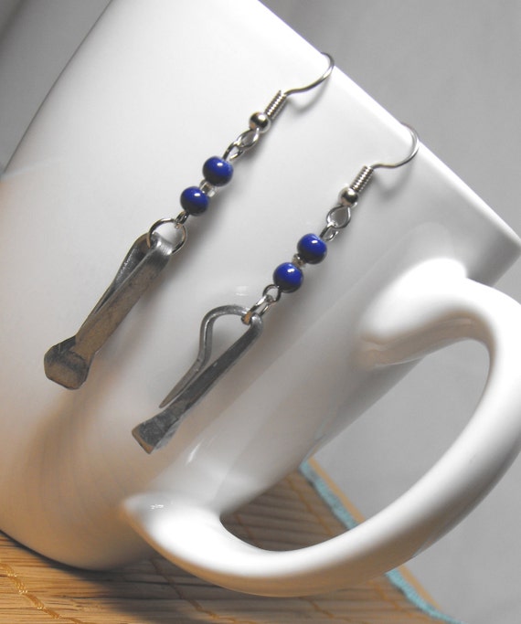 Horseshoe Nail Earrings with Blue Beads by JKnotions on Etsy