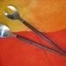 Stainless salad servers. Japan 1960's. Mid Century, Danish Modern, Vintage. Wood handle. Eames ERA