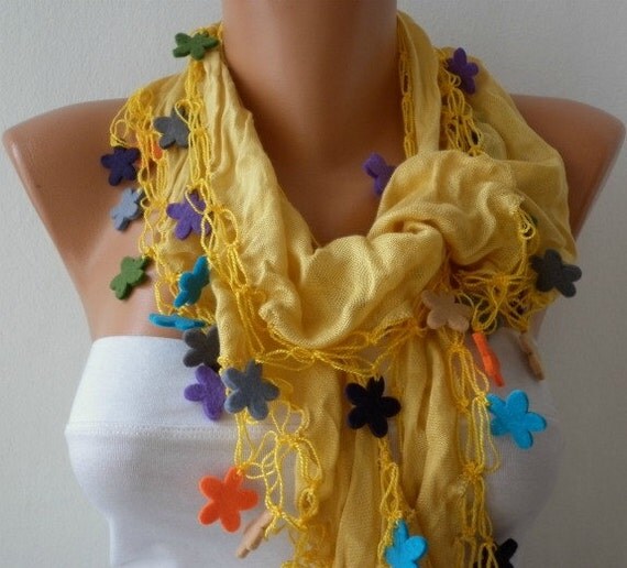 Items similar to ON SALE - Yellow Scarf -Cotton Scarf- Cowl Scarf Felt ...