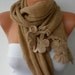 Women Knitted Fabric Scarf - - Cowl with Lace Edge - Milky Brown