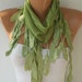 Scarf , Cotton Shawl Cowl with lace Edge - Green Grass Green - fatwoman