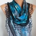 Scarf Shawl - Cotton Weddings Scarves - Cowl with Lace Edge - Blue