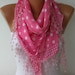 Polka Dot Shawl Scarf - Cotton Scarves - Cowl with Lace Edge - Pink