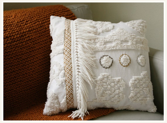 Items similar to Vintage Throw Pillow with Hand Stitched Circles and ...