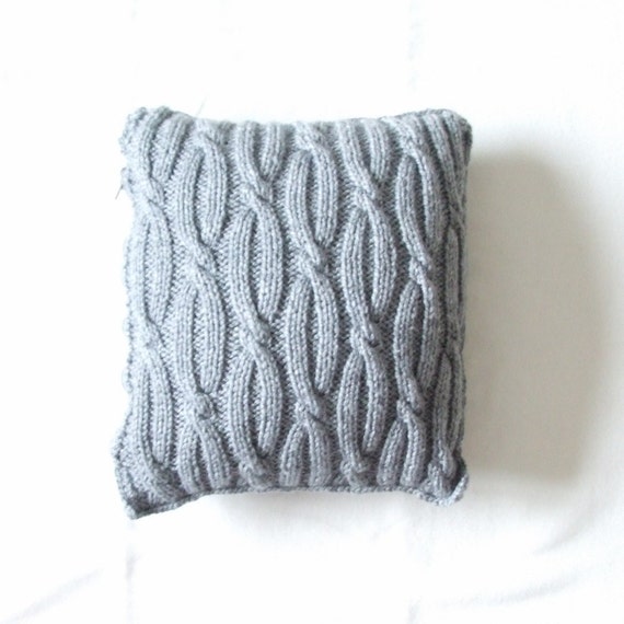 Cushion cover knitted with cables grey 14x14 by SantasSockCentral