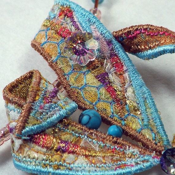 Fabric Jewellery Fabric necklace in sky blue and burnt ochre