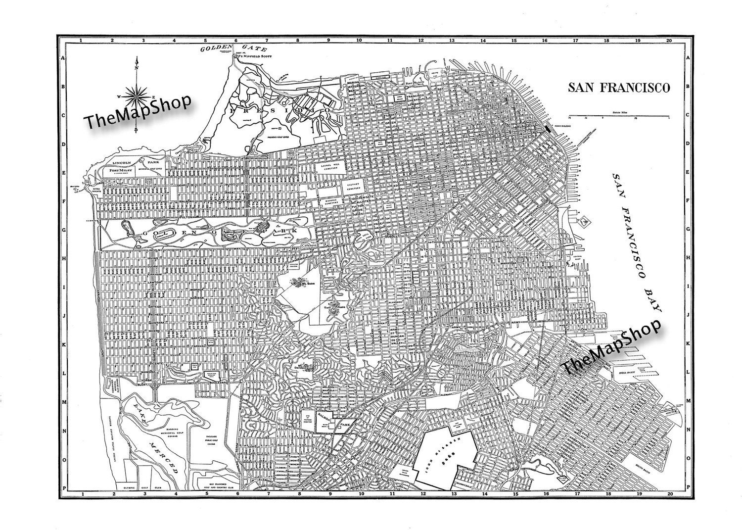 San Francisco Map Street Map Vintage Print Poster