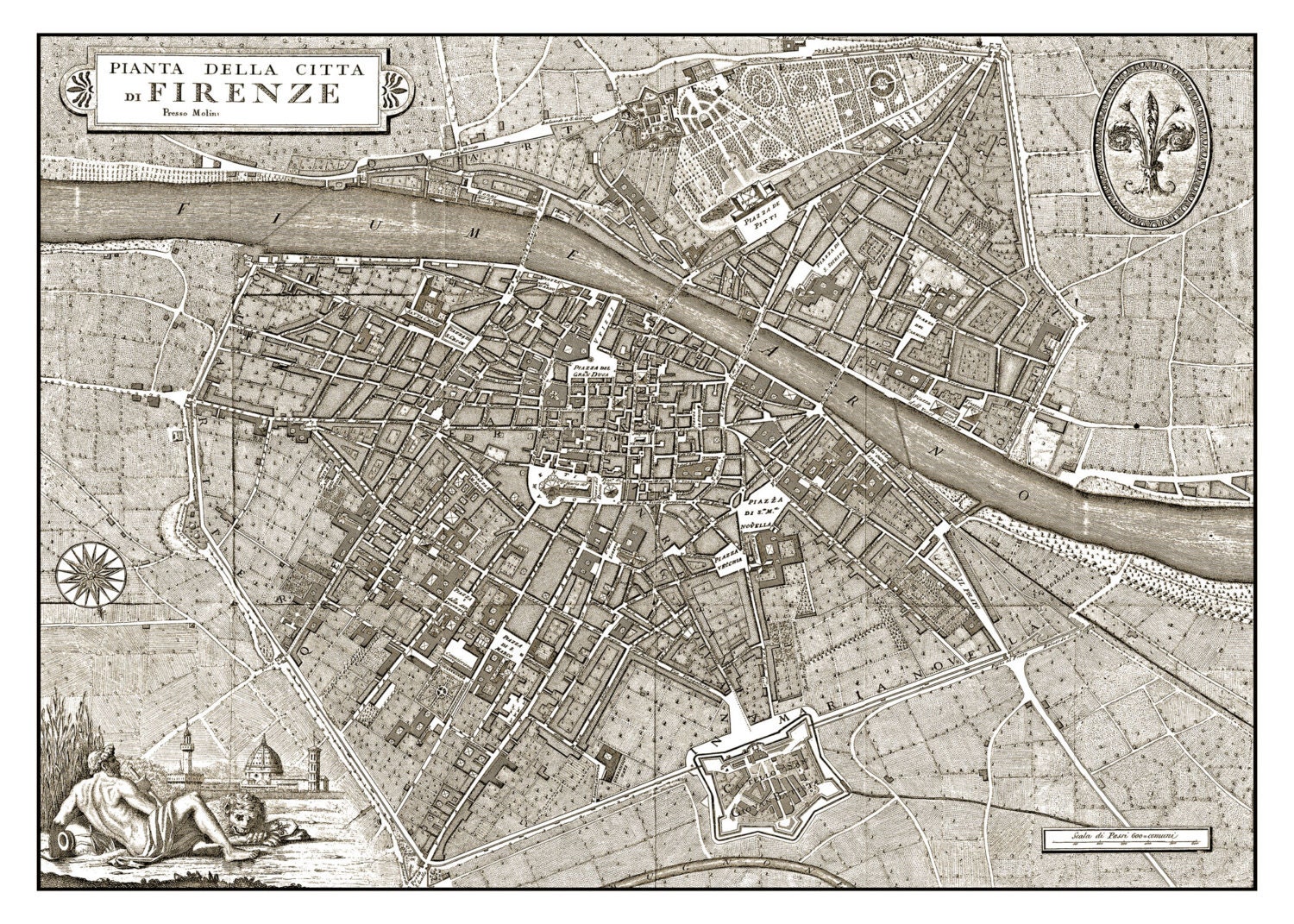Vintage Florence Italy Street Map Sepia

