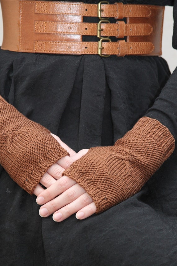 SALE Brown fingerless gloveshandwear wristwarmers 100