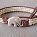 Silver Elephant beaded leather bracelet "Baby Elephant", silver glass, bohemian friendship bracelet, good luck charm, silver elephant