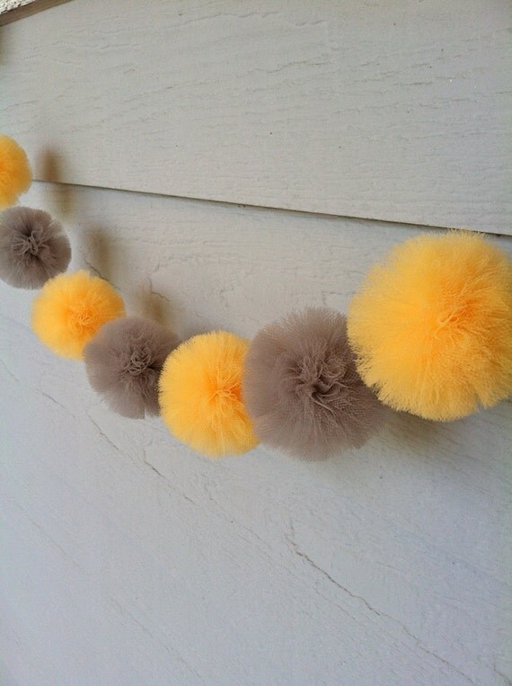 Yellow and Gray Mini-Pom Garland Il_570xn