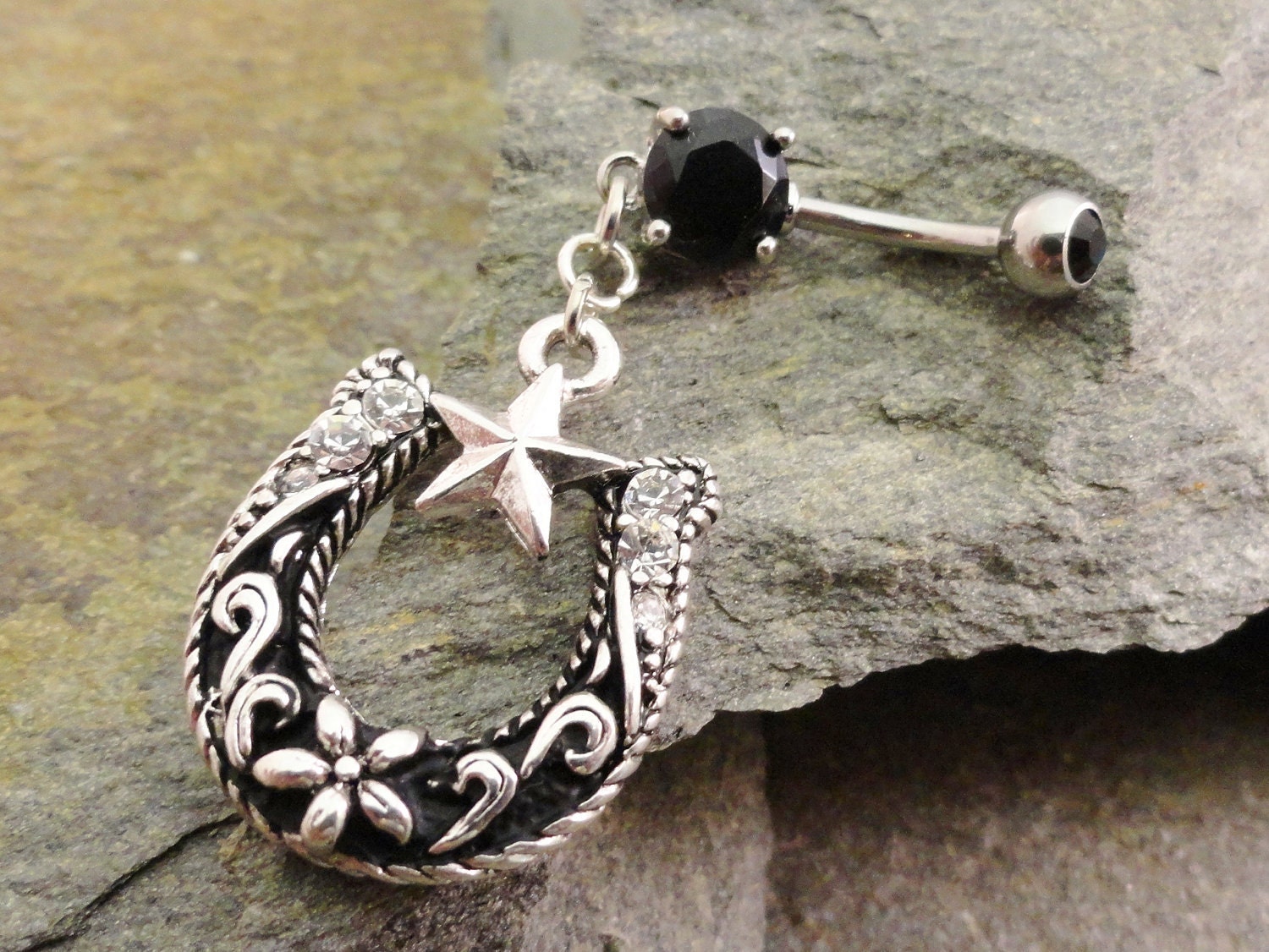 Horseshoe Belly Button Ring Western Cowgirl Crystal Belly