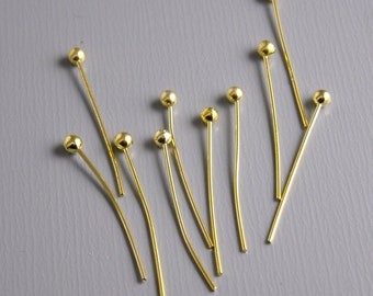 HEADPIN-GOLD-20MM - 100 14k Gold Plated Ball End Headpins (24 guage) - 20mm