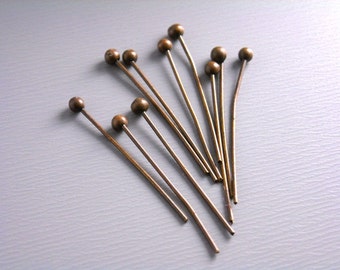 HEADPIN-COPPER-20MM - 100 Antique Copper Ball End Headpins (24 guage) - 20mm